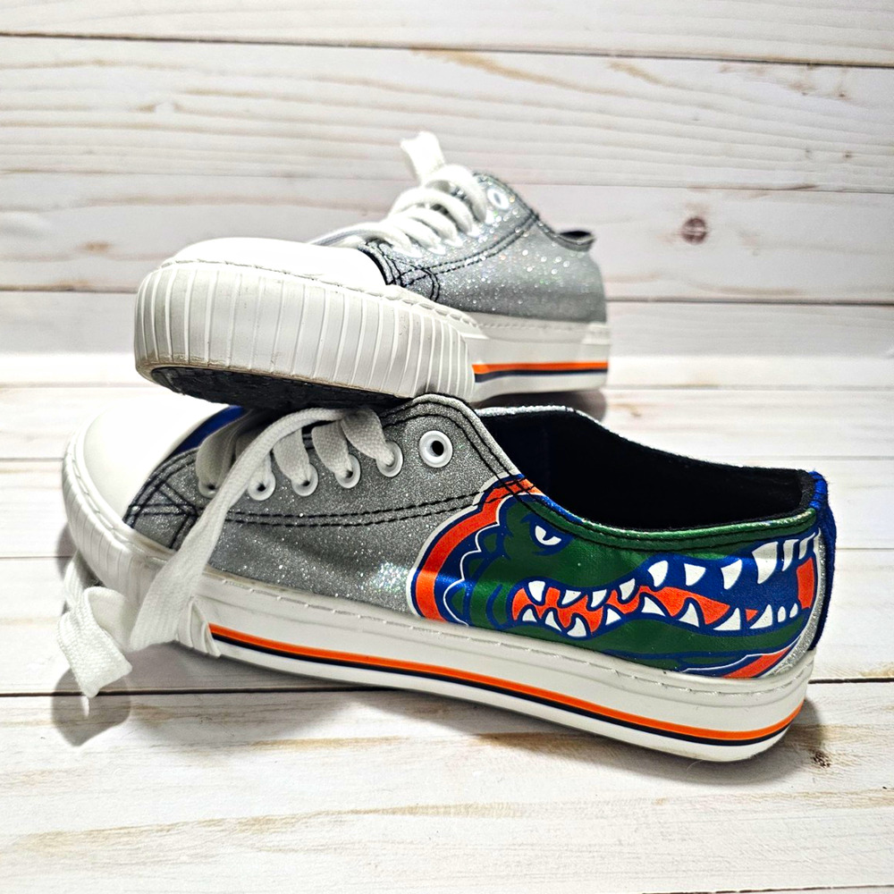 FOCO Florida Gators Glitter Sneakers Women's Sz 7 Silver Alligator Shoes